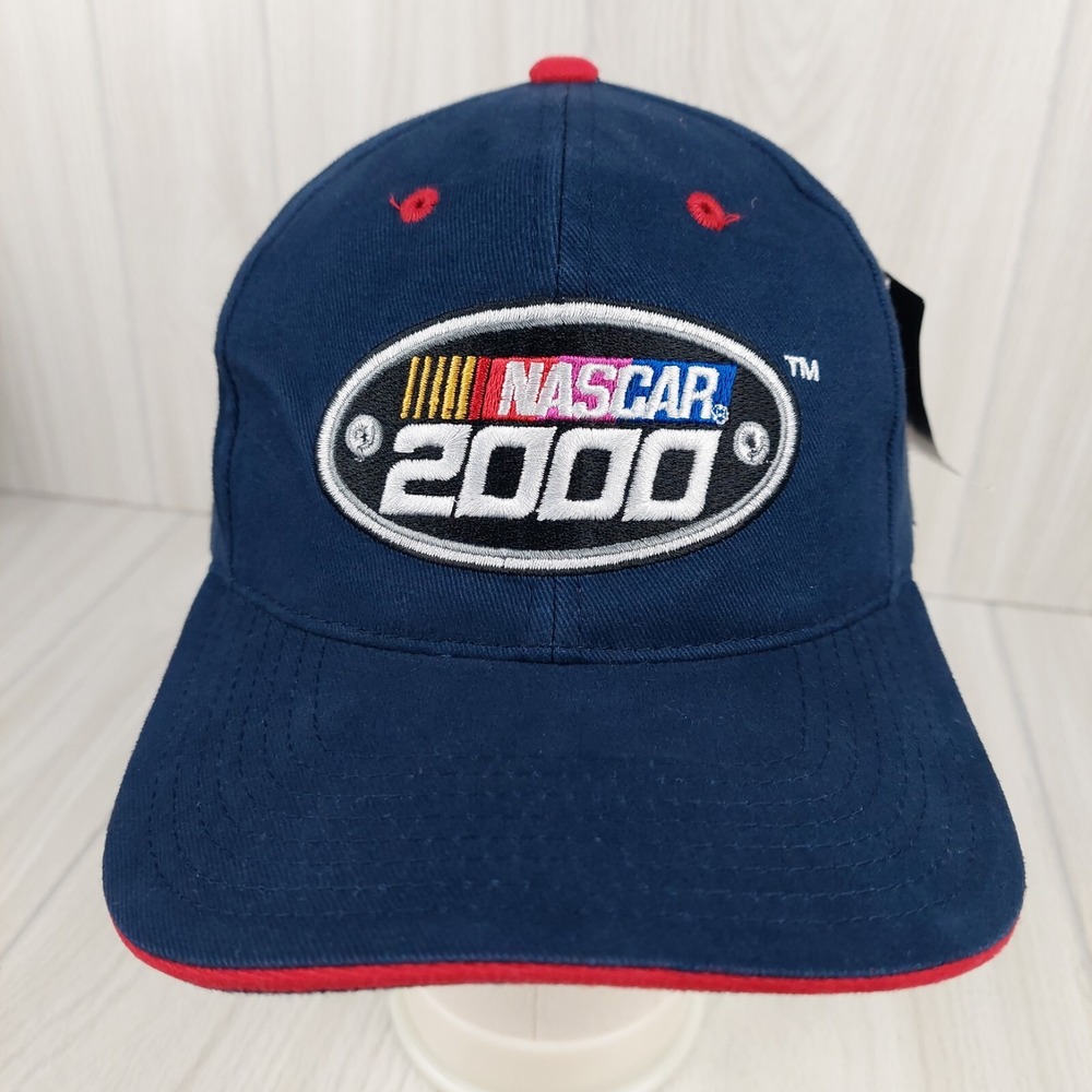 Nascar 2000 Hat Cap Checkered Flag Sports Unisex OSFA Navy Blue Vintage Snapback